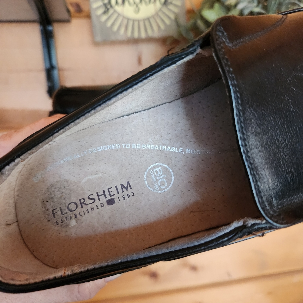 Florsheim 💜 Corvell Black Leather Slip On Dress Shoes Loafer Moc Split Toe 8.5D - Picture 8 of 10